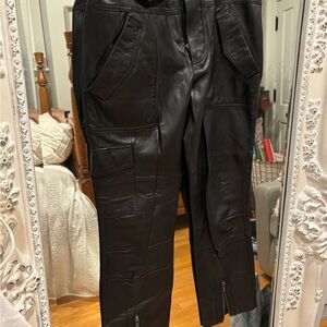 Black Leather Pants with Zipper Details